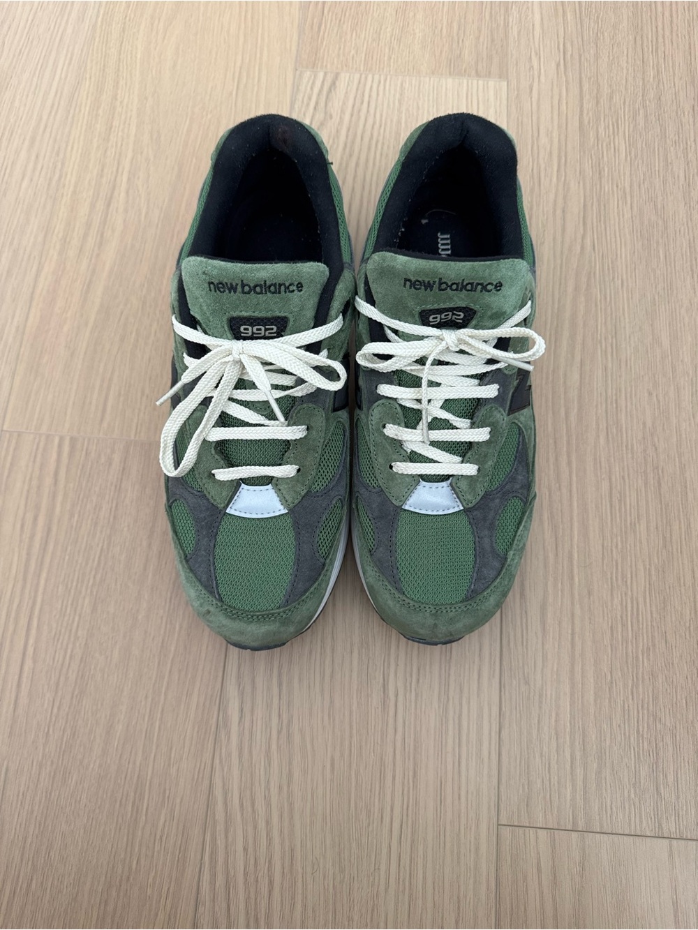 New Balance 992 Men's Green Suede & Mesh Sneakers with White Laces